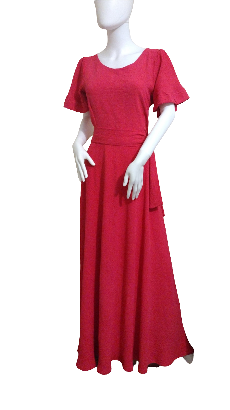 fitted bodice dress, short ruffled sleeves .