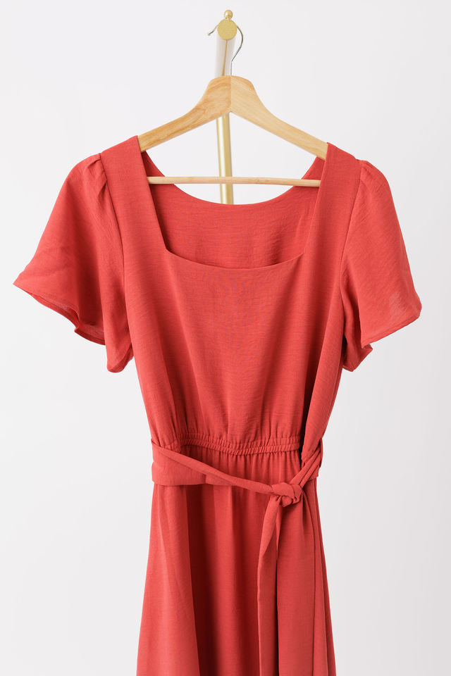 Square-Neck A-line dress. (This dress is premade only skirt length can be modified)