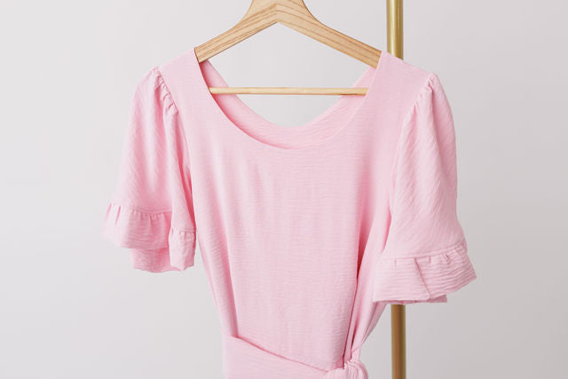 fitted bodice dress, short ruffled sleeves .